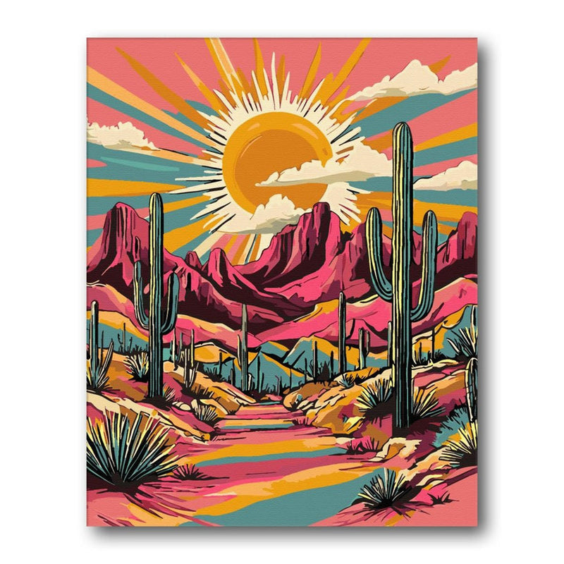 Desert Cactus Sunrise paint by numbers artwork