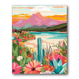 Lake With Cacti And Peaks paint by numbers artwork
