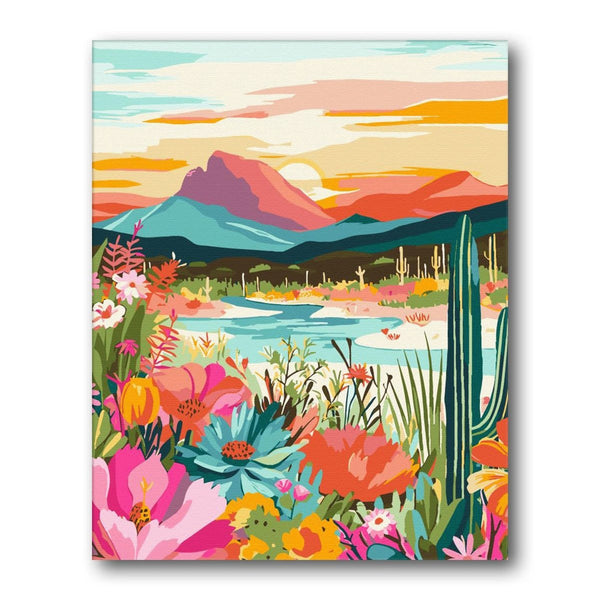 Cactus Meadow Pink Sky paint by numbers kit - finished artwork – Creative Vibes Dubai