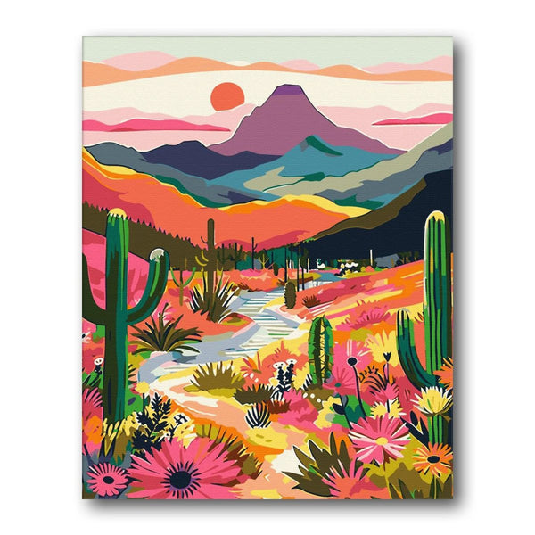 Cactus Canyon Sunset paint by numbers kit - finished artwork – Creative Vibes Dubai