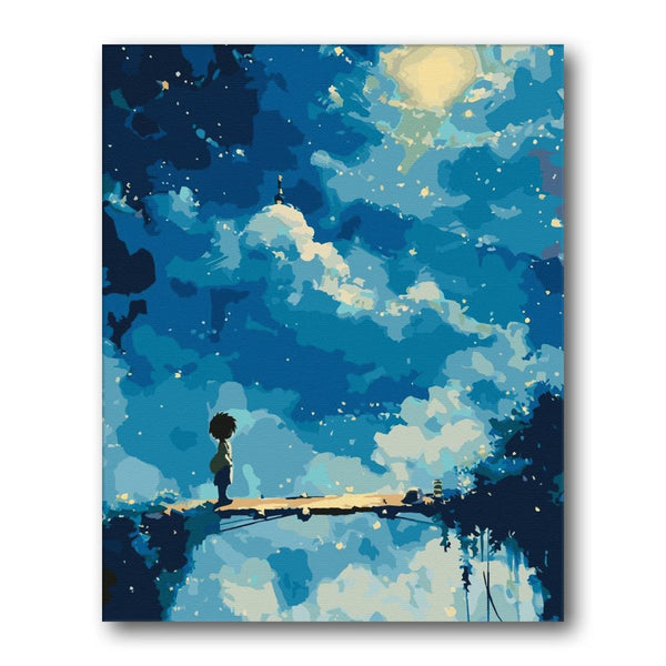 Blue Sky Cloudscape Paint by Numbers Kit finished artwork – Creative Vibes Dubai