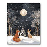 Foxes Under Winter Moon paint by numbers kit