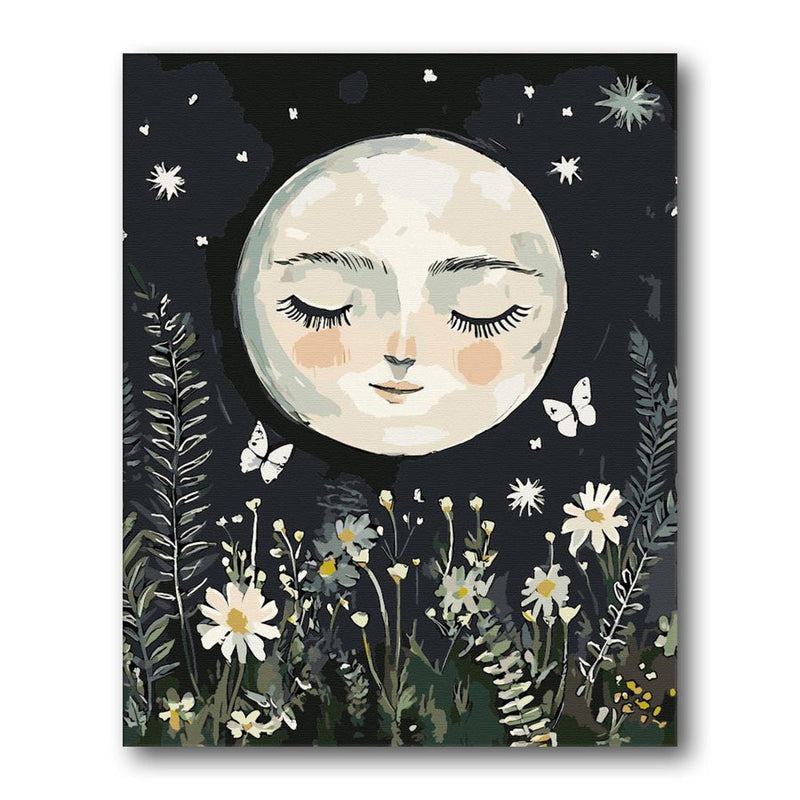 Smiling Moon With Flowers Paint by Numbers Kit artwork