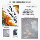 Mini paint by numbers set brushes, numbered acrylic paints and canvas