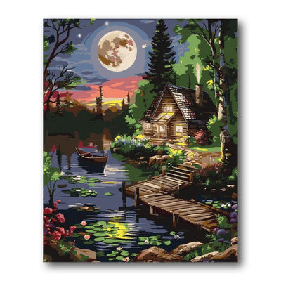 Lakeside Cabin at Dusk paint by numbers kit — Creative Vibes Dubai UAE
