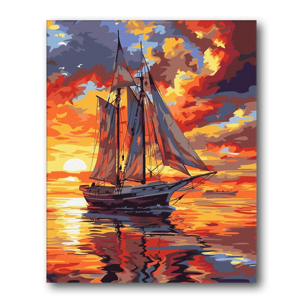 Sailing Ship At Sunset Paint by Numbers Kit artwork – Creative Vibes Dubai