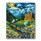 Alpine Village With Train Paint by Numbers Kit artwork