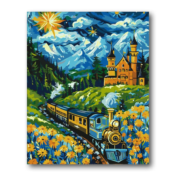 Alpine Village With Train Paint by Numbers Kit artwork – Creative Vibes Dubai