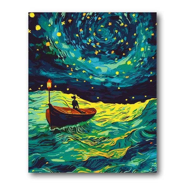 Sunset Harbor Rowboat Paint by Numbers Kit finished artwork – Creative Vibes Dubai