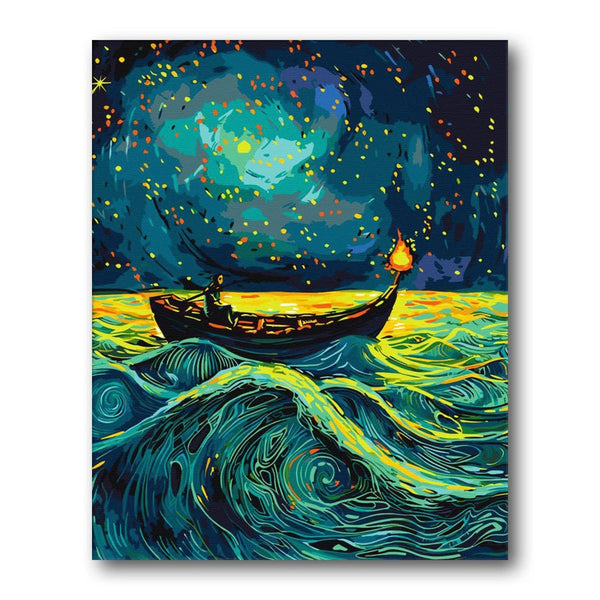 Starry Boat On Lake Paint by Numbers Kit artwork – Creative Vibes Dubai