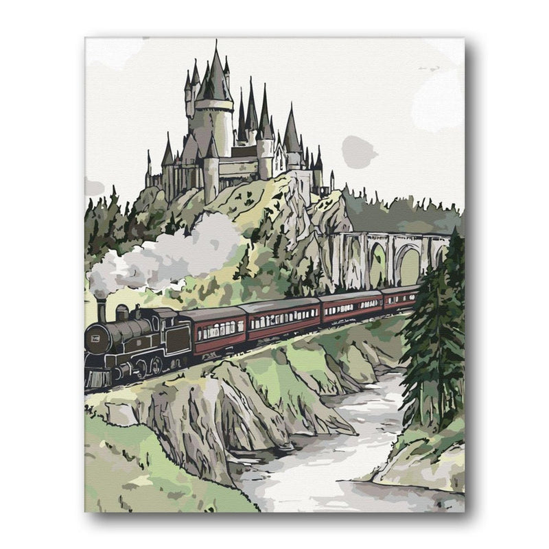 Hill Castle With Bridge Paint by Numbers Kit finished artwork