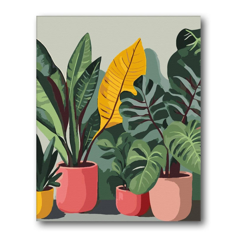 Potted Green Houseplants paint by numbers kit – finished artwork