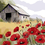 Barn With Poppy Field Paint By Numbers Kit painting detail