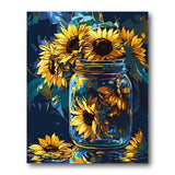 Sunflowers Blue Swirl paint by numbers kit – finished artwork