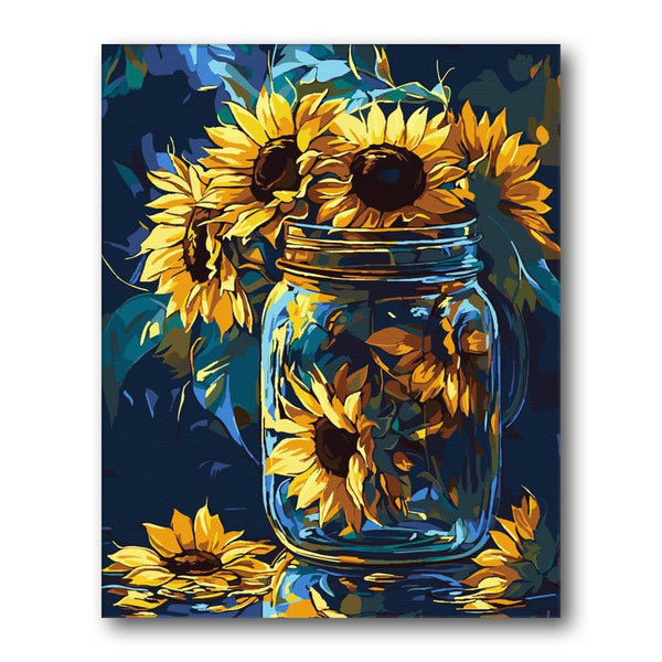 Sunflowers Blue Swirl paint by numbers kit – finished artwork – Creative Vibes Dubai