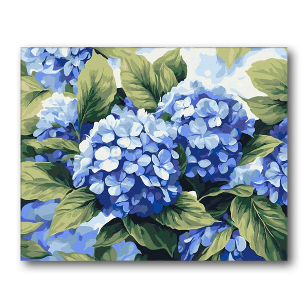 Blue Hydrangea Cluster paint by numbers kit – finished artwork – Creative Vibes Dubai