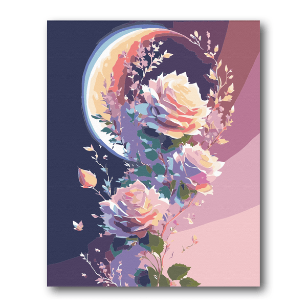 Galaxy Moon With Flowers paint by numbers kit – finished artwork – Creative Vibes Dubai