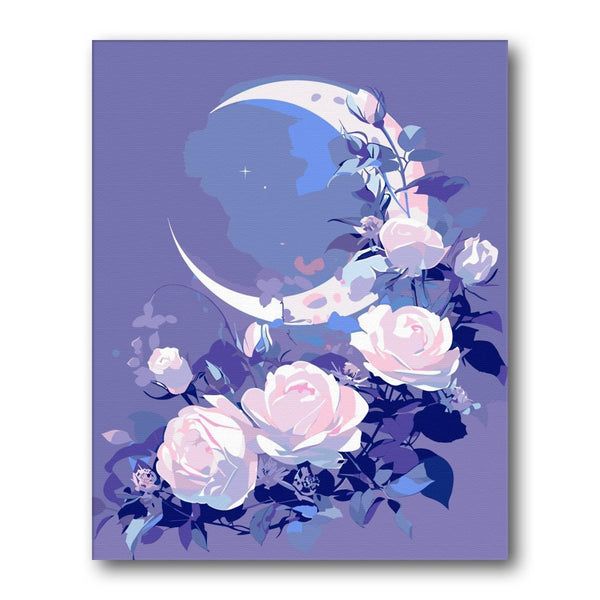 Moon And Pink Blossoms paint by numbers kit – finished artwork – Creative Vibes Dubai