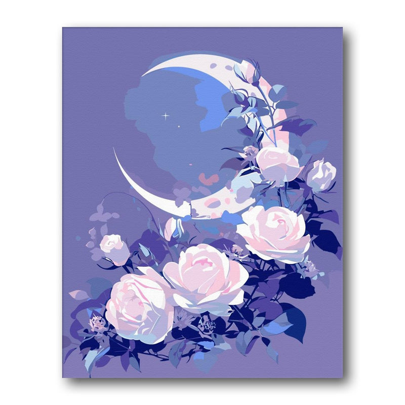 Moon And Pink Blossoms paint by numbers kit – finished artwork