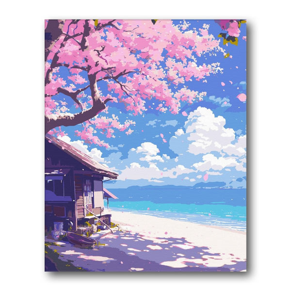 Pink Cherry By Seaside paint by numbers kit – finished artwork – Creative Vibes Dubai