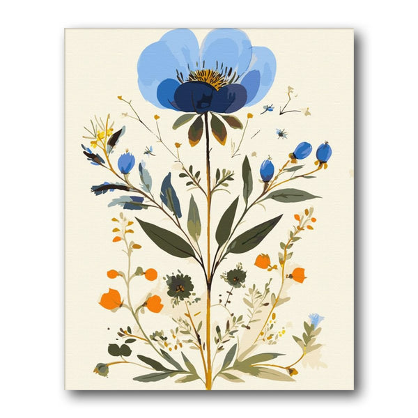 Blue Poppy Botanical paint by numbers kit – finished artwork – Creative Vibes Dubai