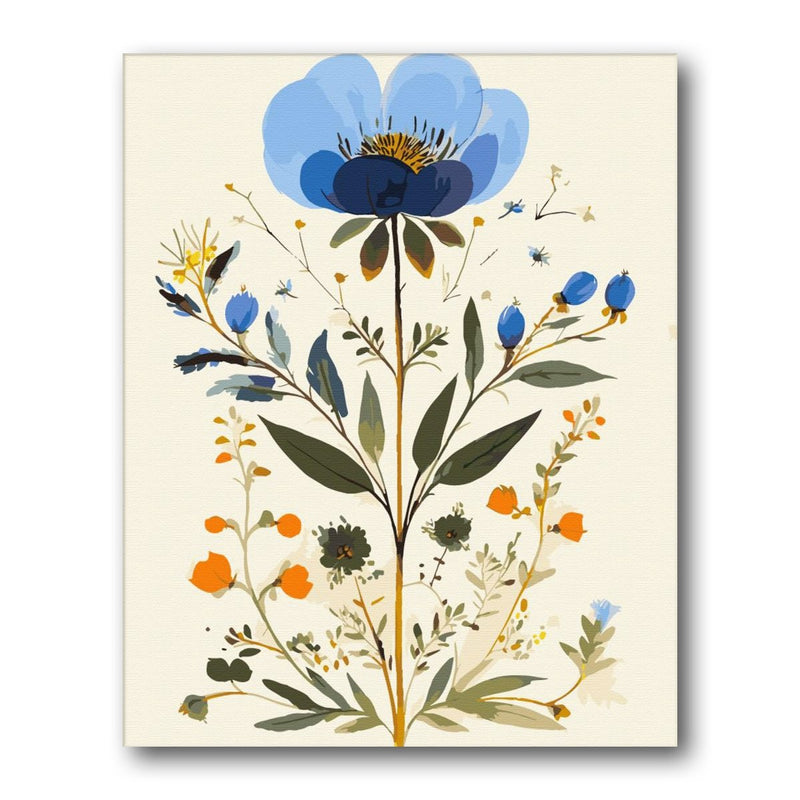 Blue Poppy Botanical paint by numbers kit – finished artwork