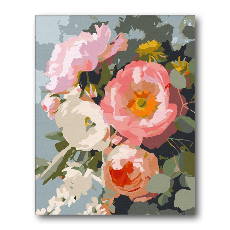 Peach Peony Bouquet paint by numbers kit – finished artwork