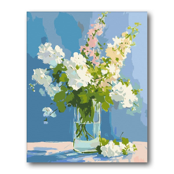 White Blossoms In Glass paint by numbers kit – finished artwork – Creative Vibes Dubai