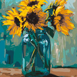Sunflowers In Blue Jar Paint By Numbers Kit painting view
