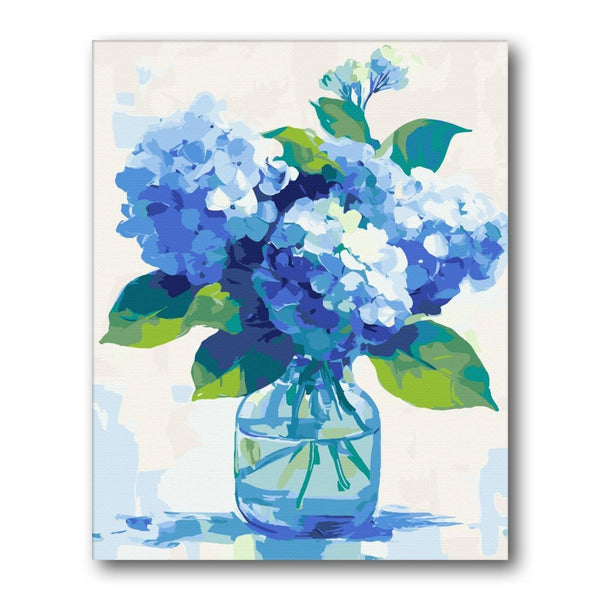Blue Hydrangea In Jar paint by numbers kit – finished artwork – Creative Vibes Dubai