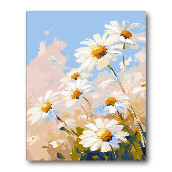 Field Of White Daisies paint by numbers kit – finished artwork – Creative Vibes Dubai