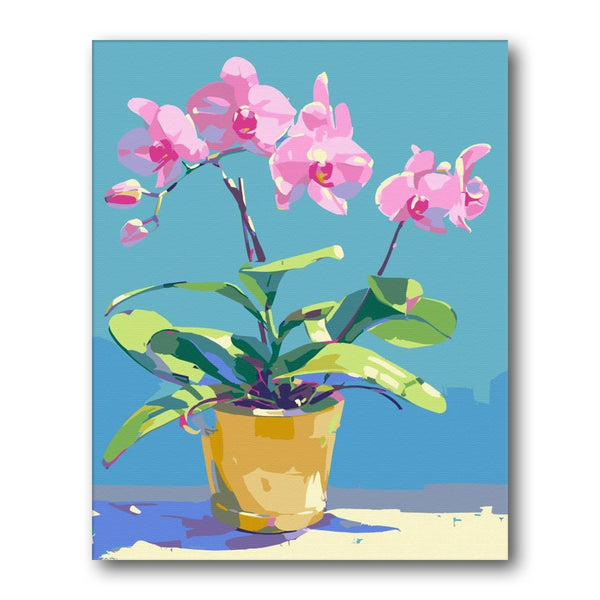 Pink Orchid In Pot paint by numbers kit – finished artwork – Creative Vibes Dubai