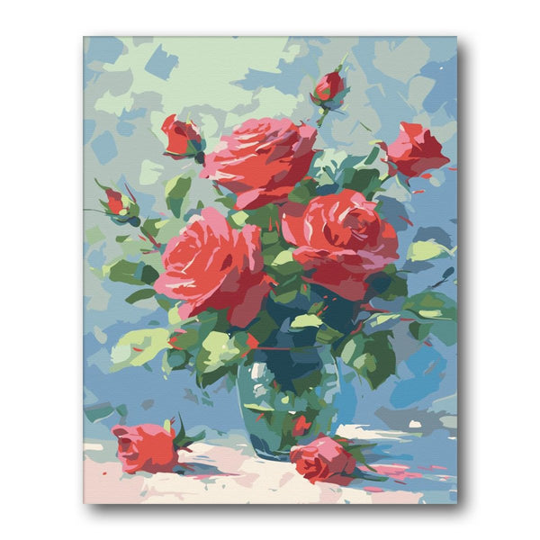 Red Roses Bunch paint by numbers kit – finished artwork – Creative Vibes Dubai