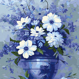 White Daisies Blue Vase painting view