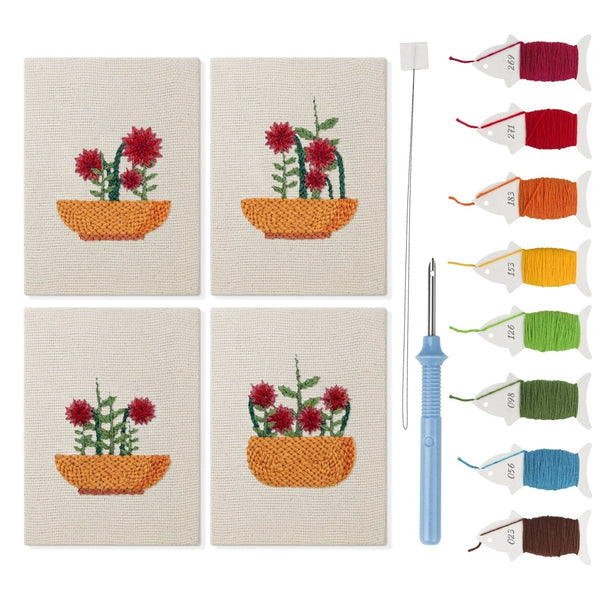 Mini Punch Needle Kit 4pcs Embroidered Flower Pots – Creative Vibes Dubai