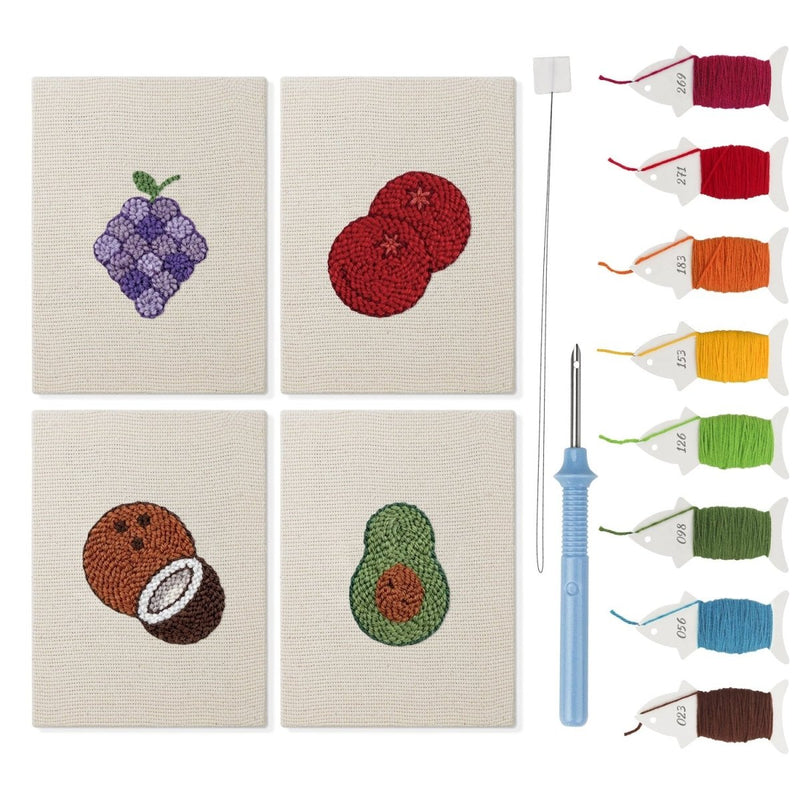 Mini Punch Needle Kit 4pcs Embroidered Fruit Designs