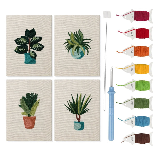 Mini Punch Needle Kit 4pcs Embroidered Potted Plants – Creative Vibes Dubai