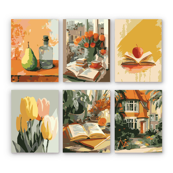Pear Bottle Books Tulips House Mini Paint by Numbers Kit finished mini canvas from Creative Vibes – Creative Vibes Dubai