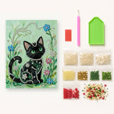 Black Cat in Emerald Garden displayed on a wall