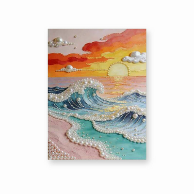 Pastel Sunset Over Pearl Ocean Waves pearl diamond painting kit - finished artwork