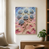 Blue Roses Above Pink Pearl Waves - close-up pearl detail
