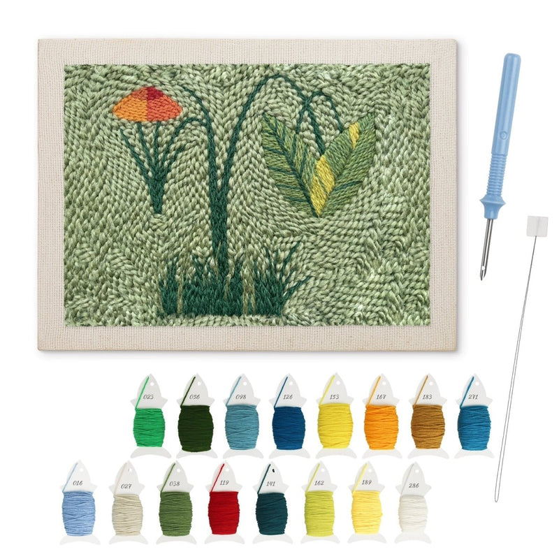 Green Botanical Scene punch needle kit