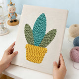 Green Cactus Pot punch needle kit finished artwork