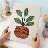 Finished punch needle kit artwork - Green Potted Plant design