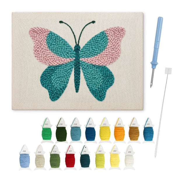Pink And Teal Butterfly punch needle kit