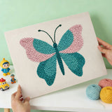 Finished punch needle kit artwork - Pink And Teal Butterfly design