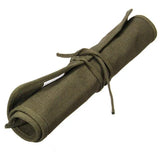 Roll-up paint brush bag laid flat showing brush slots