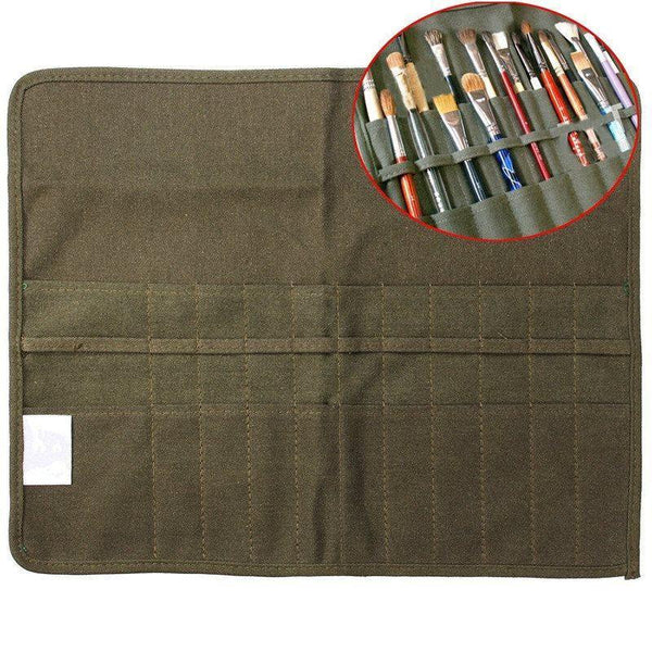 Roll-up paint brush bag rolled and tied for storage – Creative Vibes Dubai