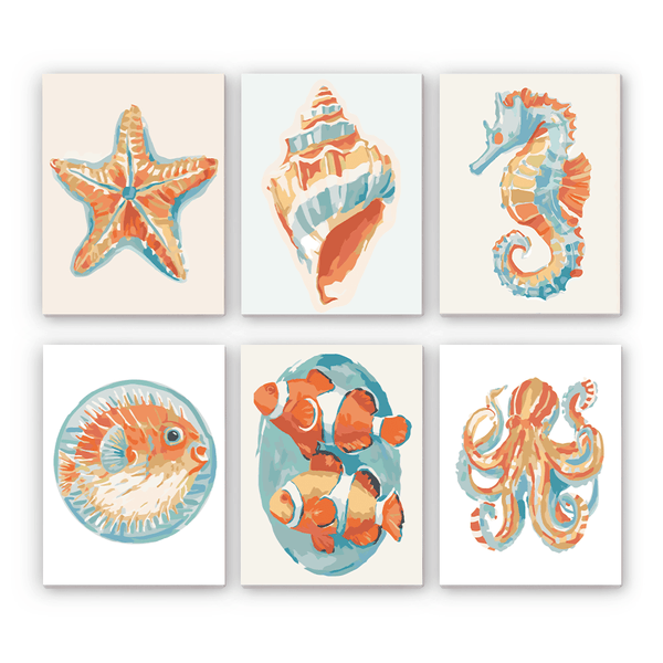 Sea Life Mini Paint by Numbers Kit finished mini canvas from Creative Vibes – Creative Vibes Dubai