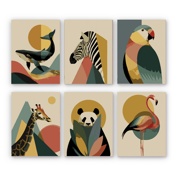 Whale Zebra Parrot Giraffe Panda Mini Paint by Numbers Kit finished mini canvas from Creative Vibes – Creative Vibes Dubai